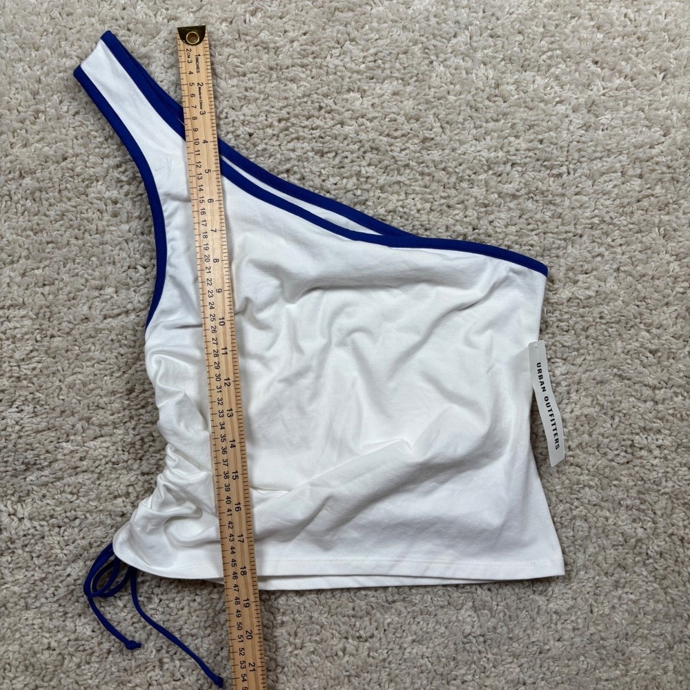 Out From Under Urban Outfitters One Shoulder Ruched Tank Top White Blue Sz S NWT - Picture 4 of 10